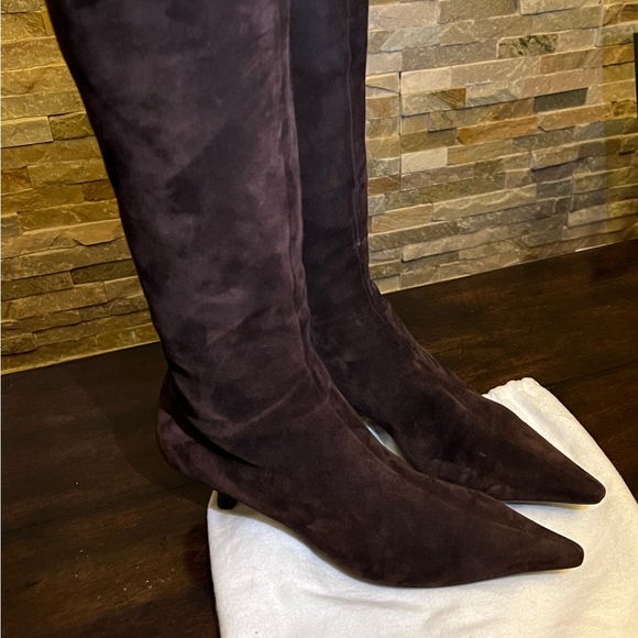 PRADA SUEDE BROWN KITTEN HEEL BOOTS Size 38 - Picture 3 of 4